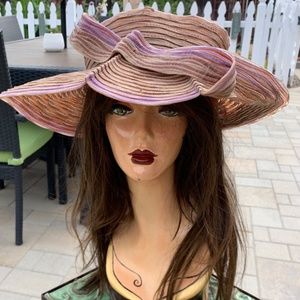 Diane Harty Millinery Derby Hat Artistic Unique Gold Purple Open Top Vintage Med